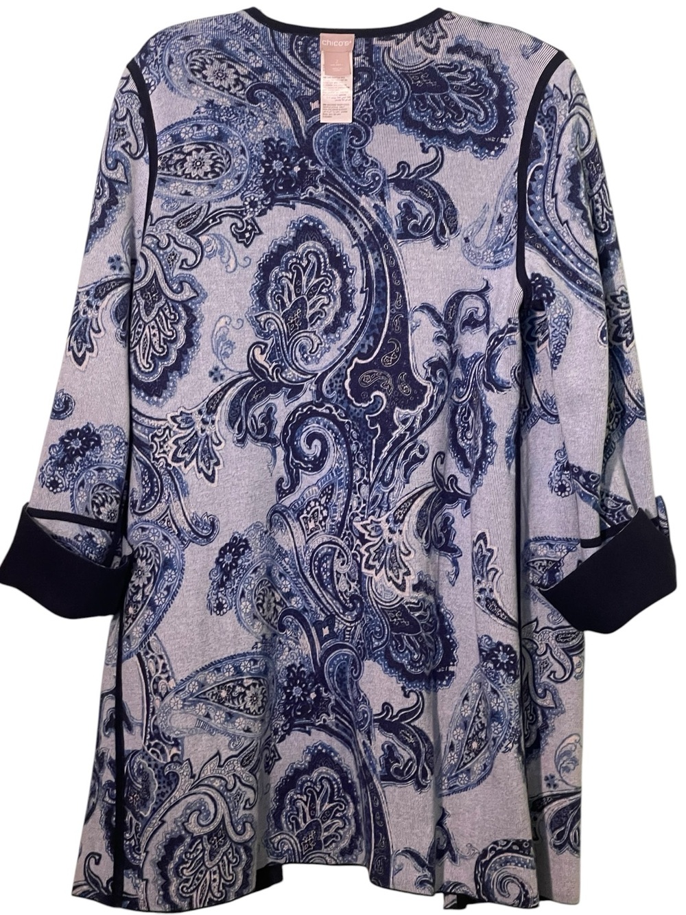 NWT-Chico's Navy Open Front reversible Cardigan. Size 2 - Picture 5 of 9